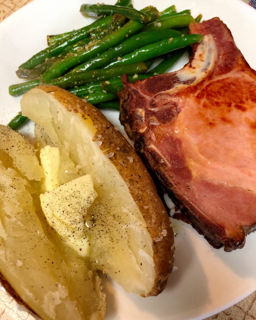 Smoked Pork Chop with Green Beans and Baked Potato Meal
