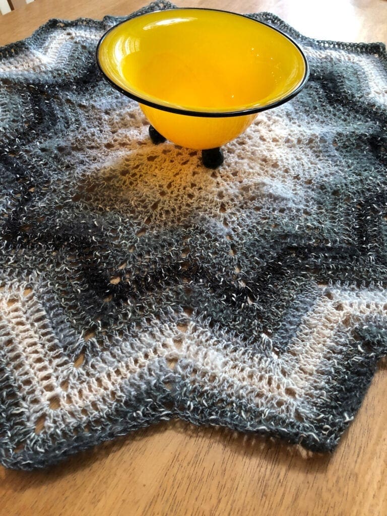 Crochet Chevron Tablecloth with Decorative Bowl in the Middle