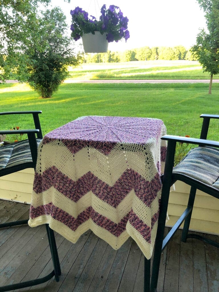 Round Chevron Blanket Displayed as a Tablecloth