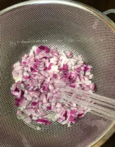 Rinsing Diced Red Onions for Salad