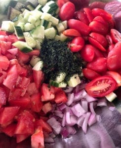 Fresh Ingredients for Tomato and Cucumber Bruchetta