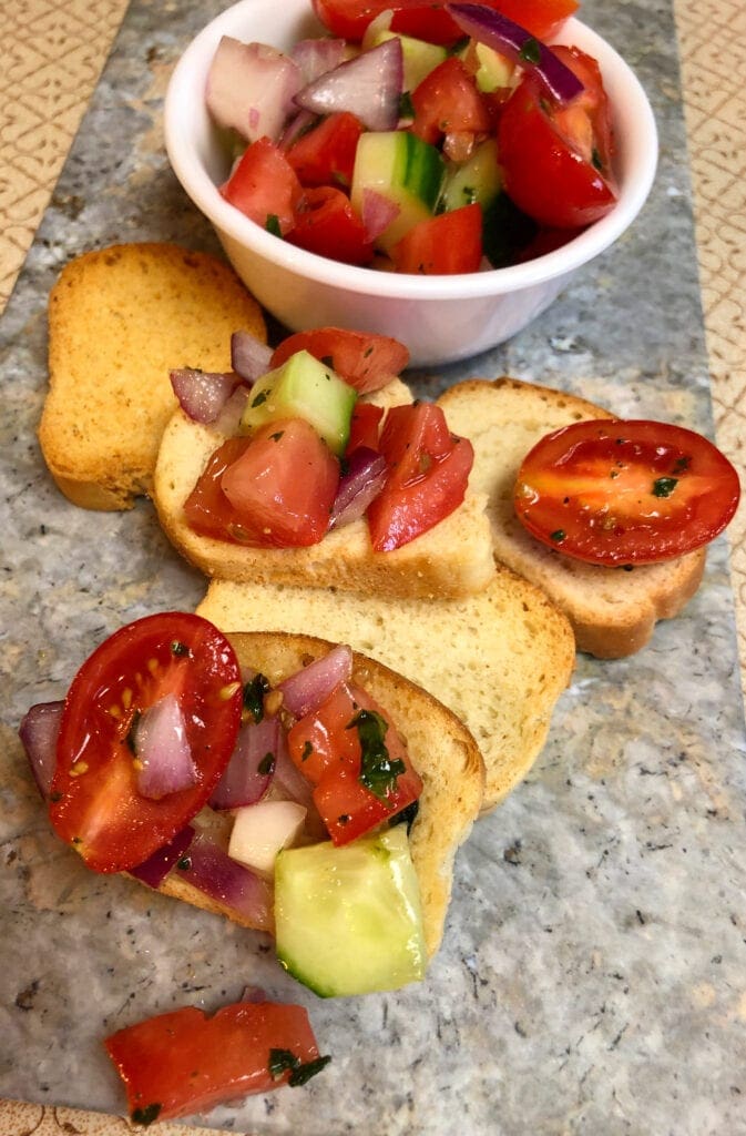 Tomato and Cucumber Crostini