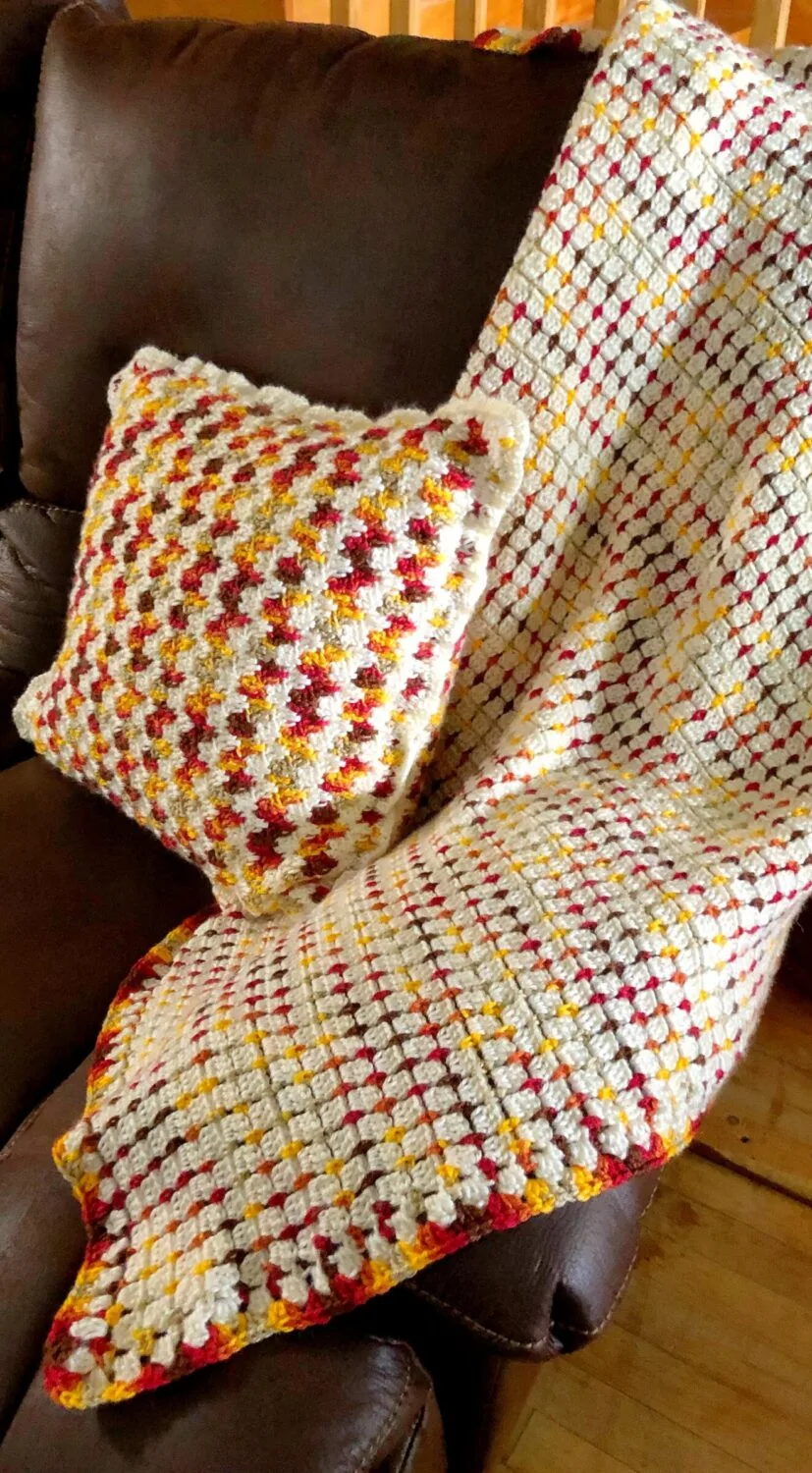 Embrace Autumn Pillow Cover Paired with Fireside Crochet Throw