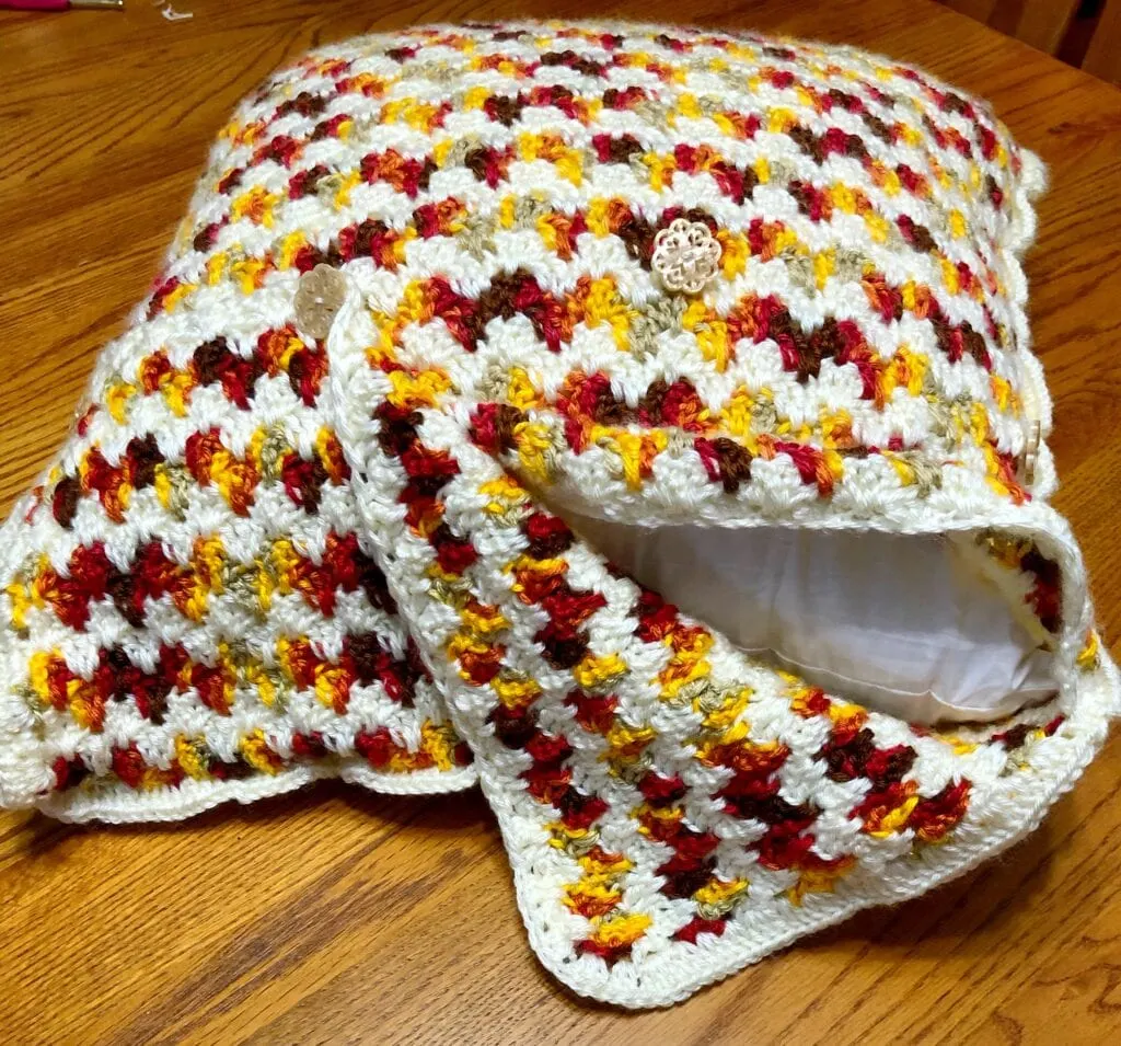 Embrace Autumn Crochet Pillow Cover with the Top Flap Turned Down