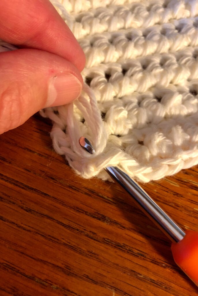 Inserting Crochet Hook Through Stitches for Fringe