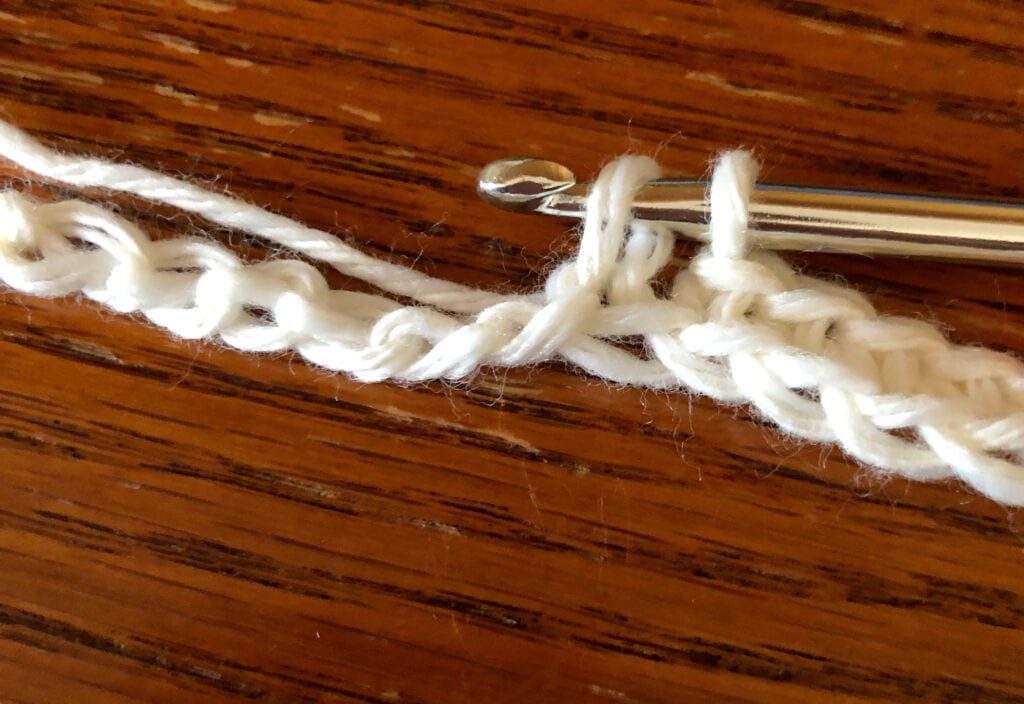 Inserting the Crochet Hook into the Back Bump of the Chain Stitch