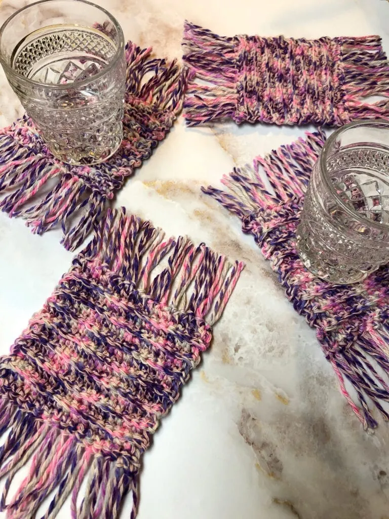 Glasses on Ribbed Crochet Coasters