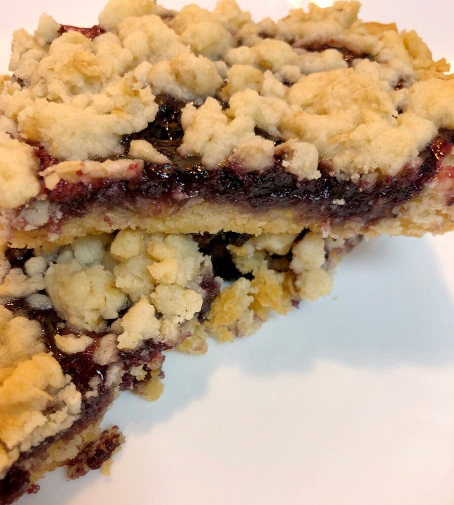 5-Ingredient Vanilla Blueberry Cake Mix Bars Served on a Plate