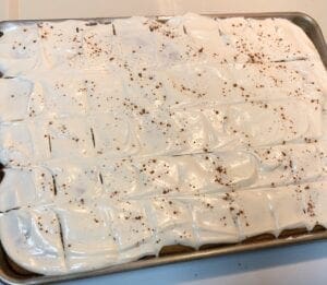 Half Sheet Pan of Cake Bars Frosted