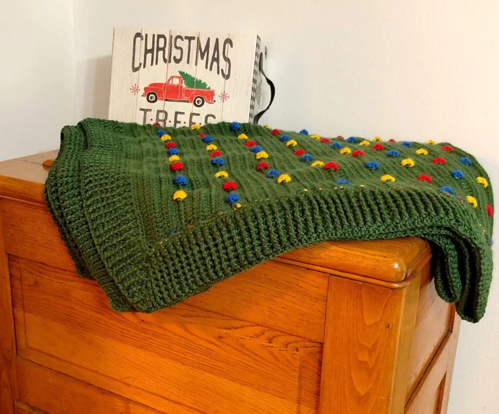 Holiday Blanket Folded Showing Ribbed Crochet Border