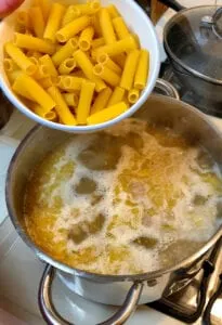 Adding the Rigatoni Pasta to the Soup