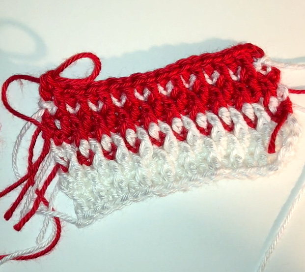 Alpine Stitch Tutorial Sample in Red and White