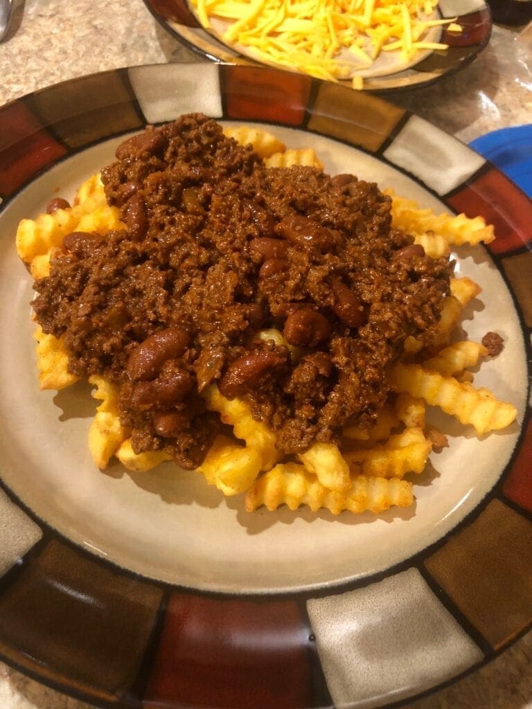 Venison Chili on Crispy Fries