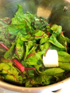 Beet Greens Approximately Half Done Being Sauteed