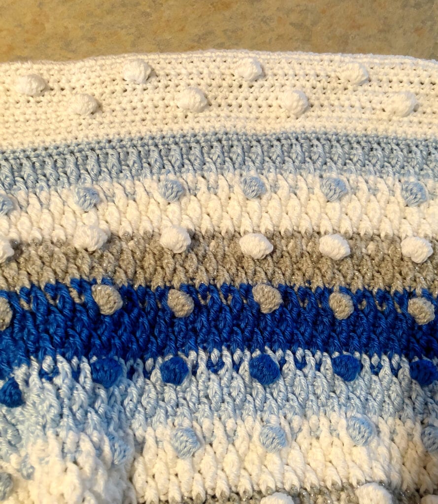 Close up of Bobble Stitches, Alpine Stitches, and Crochet Border