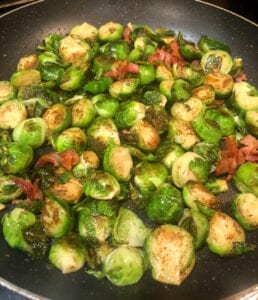 Sautéing Brussels Sprouts and Bacon