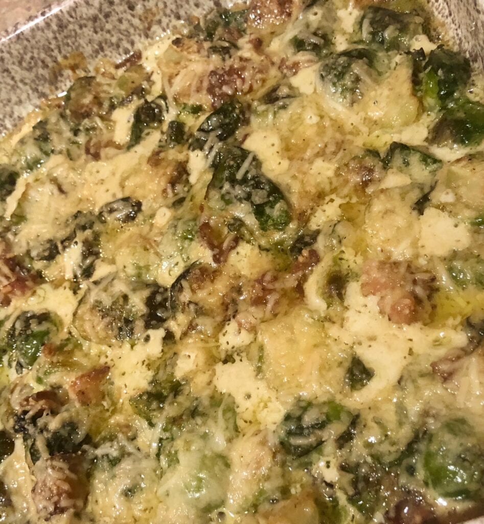 Hot and Bubbly Cheesy and Creamy Brussels Sprouts