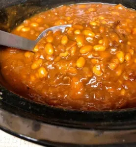 Slow Cooker Baked Beans Ready for Serving