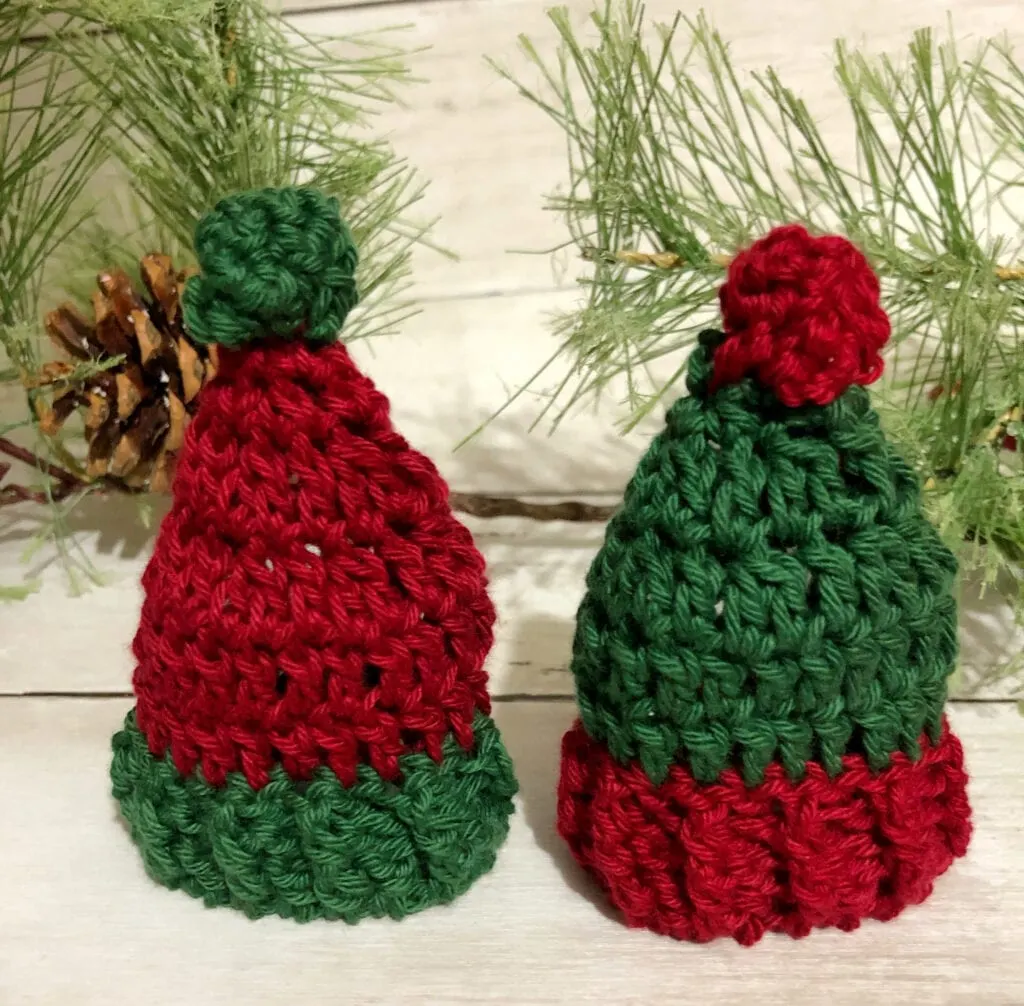 Miniature Crochet Hats Standing Upright as a Decoration