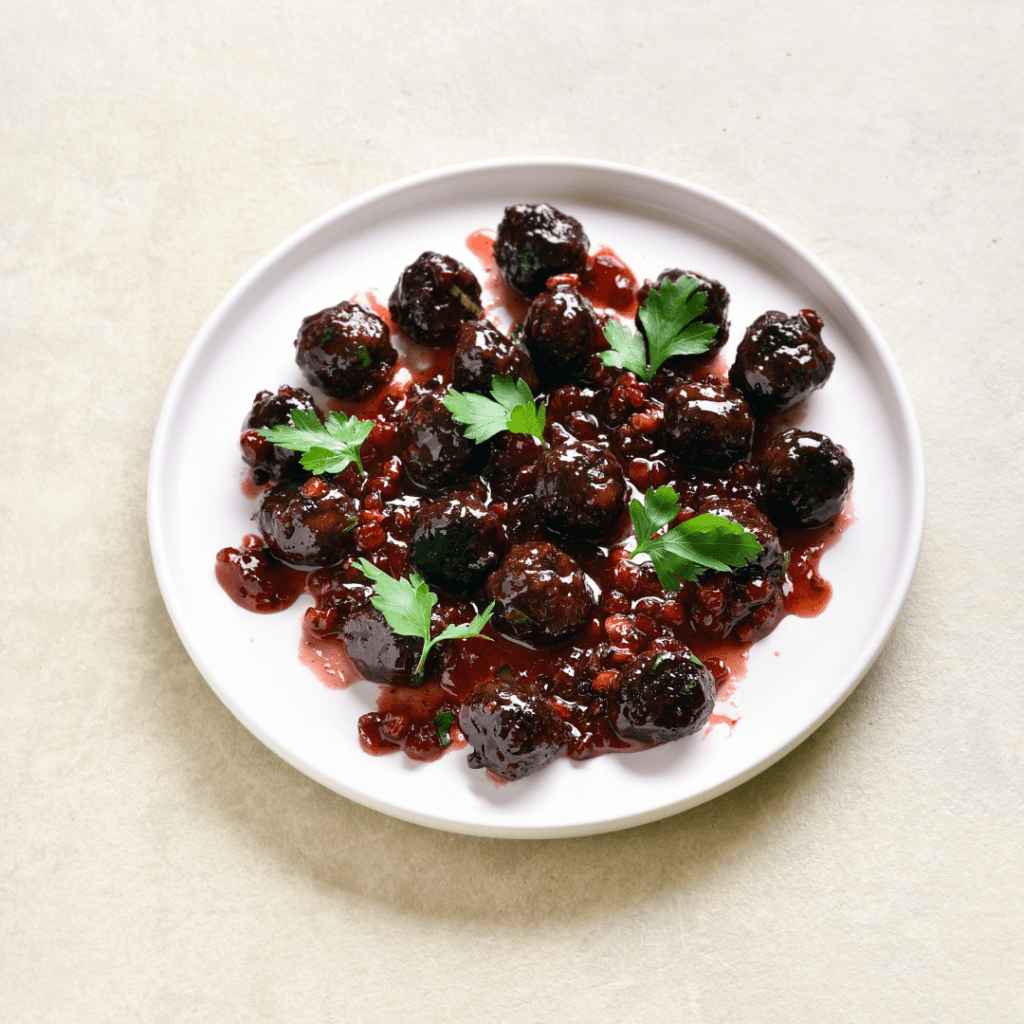 Plated Slow Cooker BBQ Meatballs