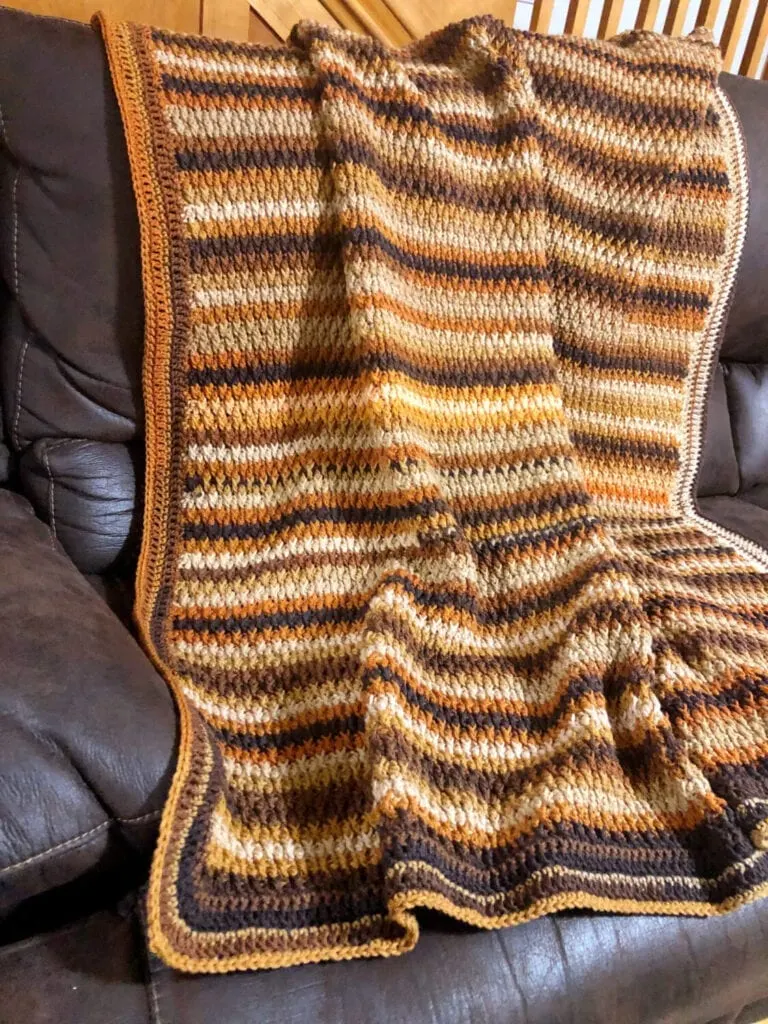 Textured Crochet Blanket in Brown and Tan