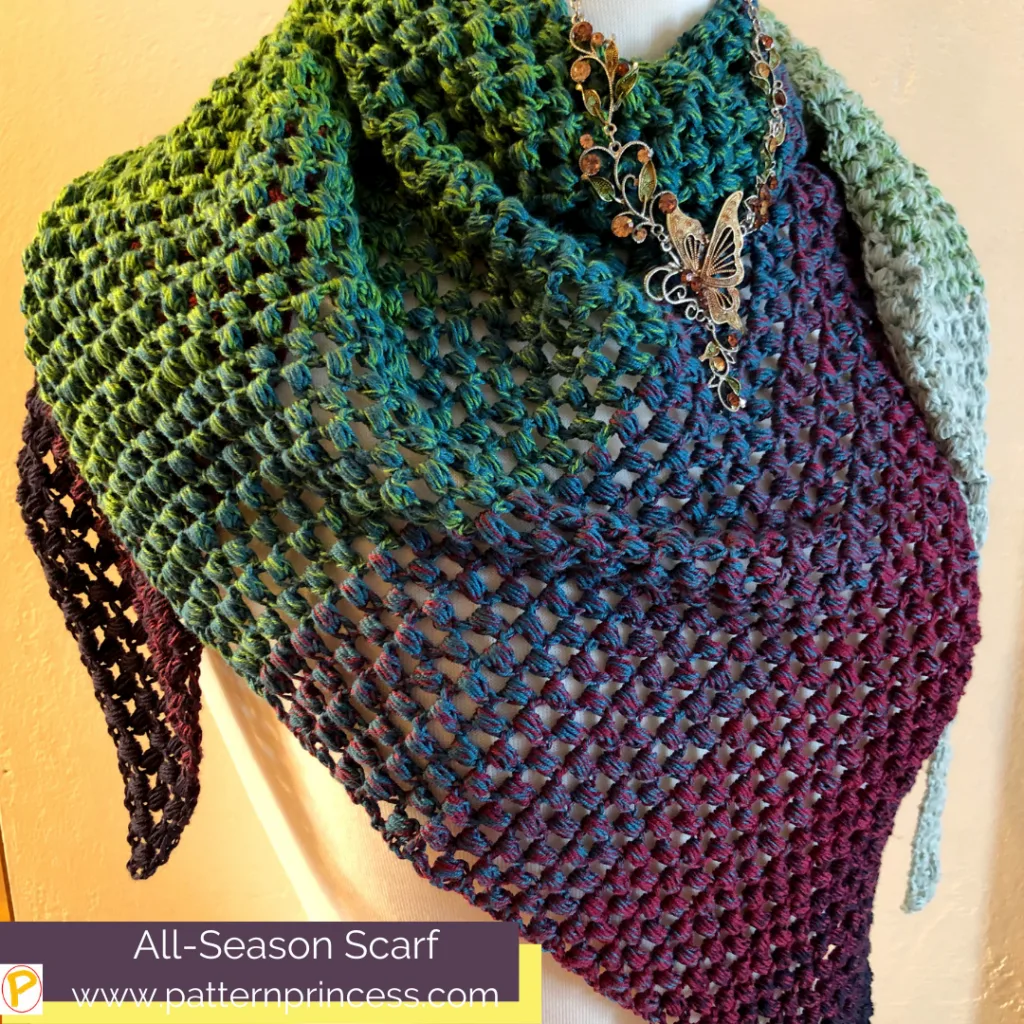 All-Season Scarf Wrapped on a Mannequin Showing the pretty colors and puff stifch