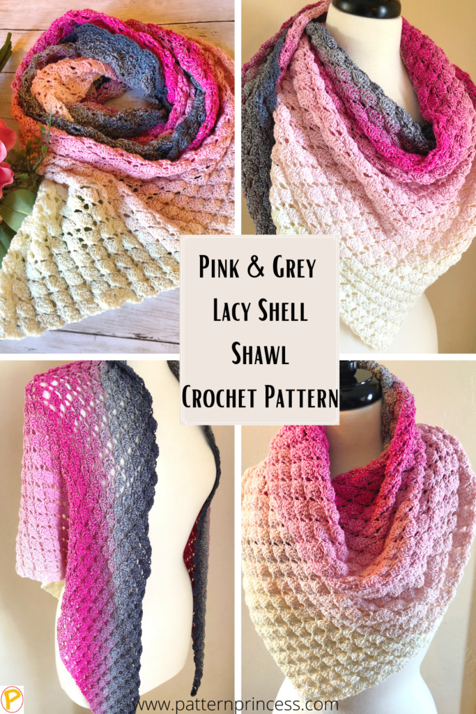 Pink and Grey Lacy Shell Shawl Crochet Pattern