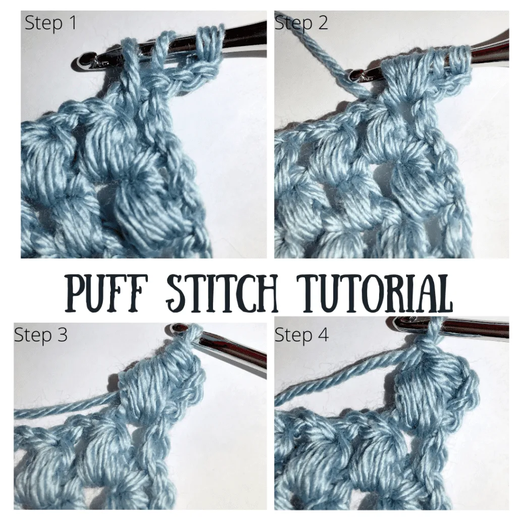 Puff Stitch Tutorial Showing First Four Steps