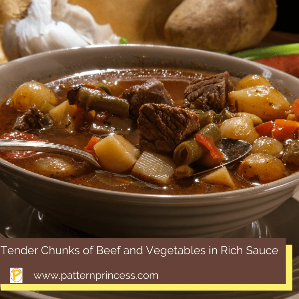 Tender Chunks of Beef and Vegetables in Rich Sauce