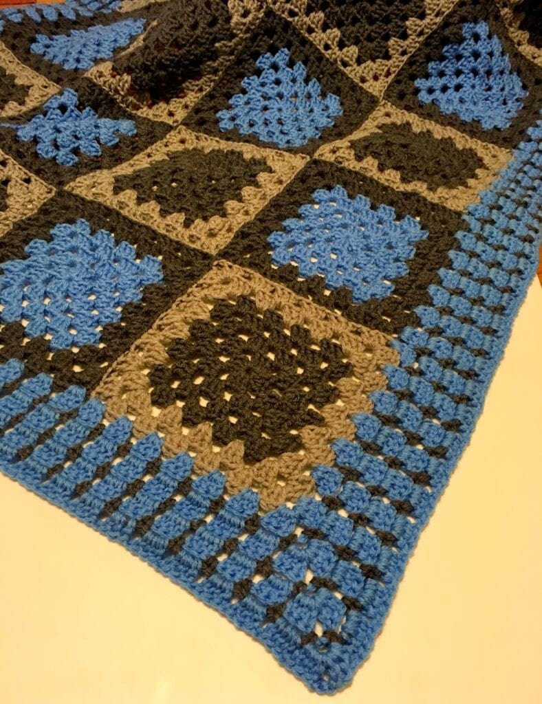 Grey Corner on blue Granny Square Blanket