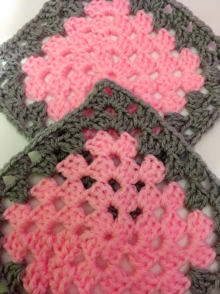 Petal Pink and Dusty Grey Granny Square