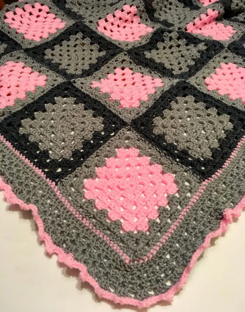 Pink and Grey Corner of Granny Blanket
