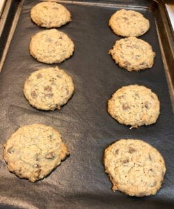 Baked Cookies on Teflon Liner on a Cookie Sheet