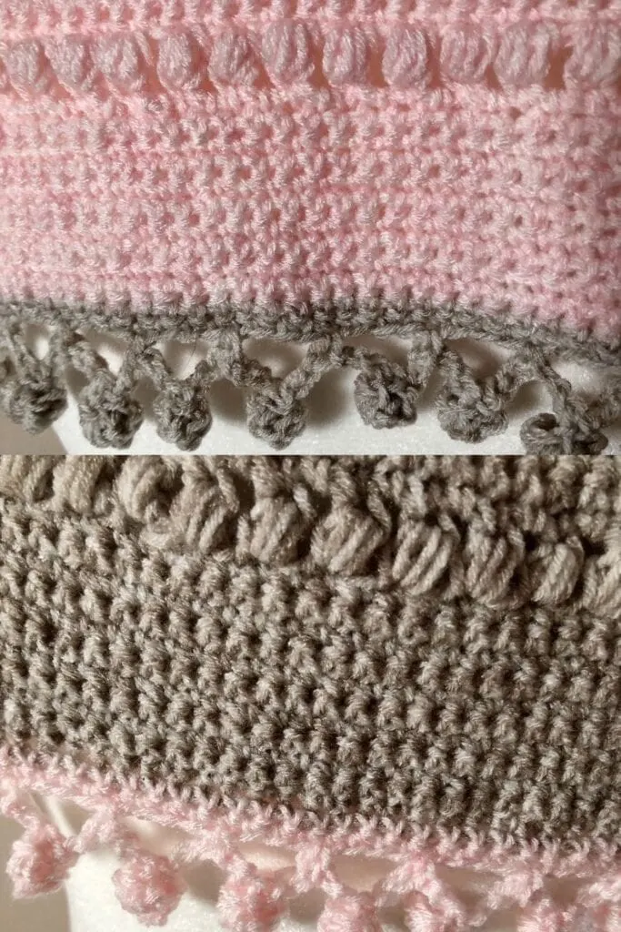 Close up of Puff Stitches Single Crochet Stitches and Bobble Stitches