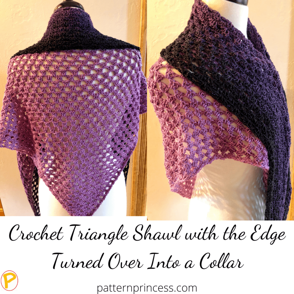 Crochet Triangle Shawl with the Edge Turned Over Into a Collar
