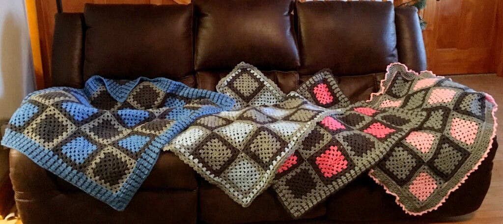 Four Granny Square Baby Blankets