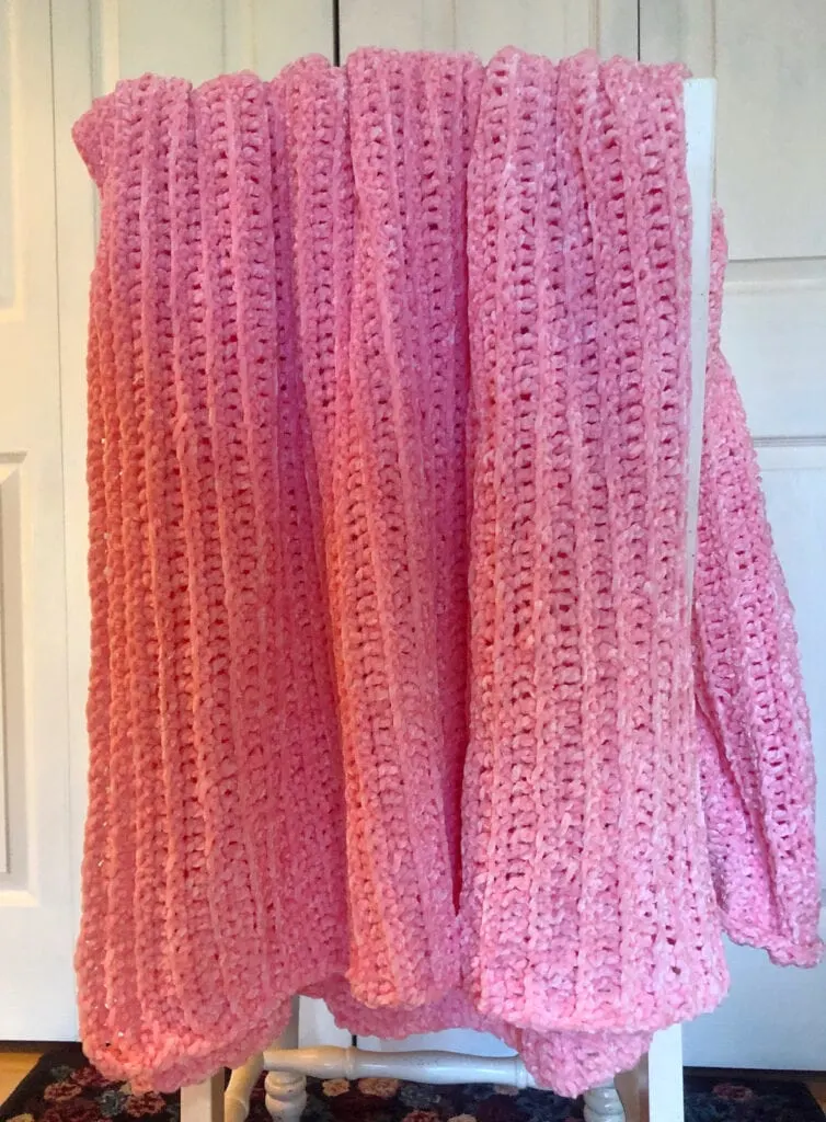 Velvet Yarn Crochet Blanket Over Chair