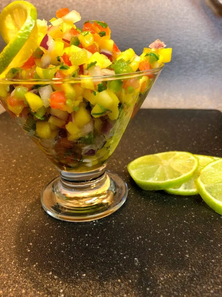 Mango and Tomato Salsa with Lime Slices