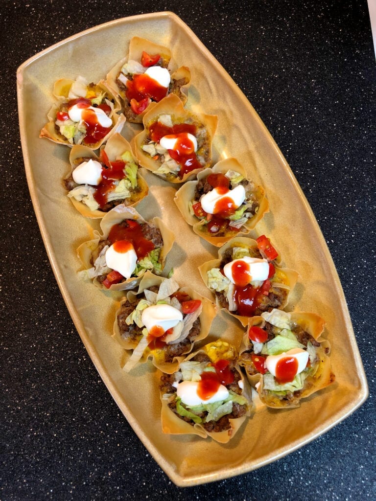 Taco Cup Appetizers in Serving Tray