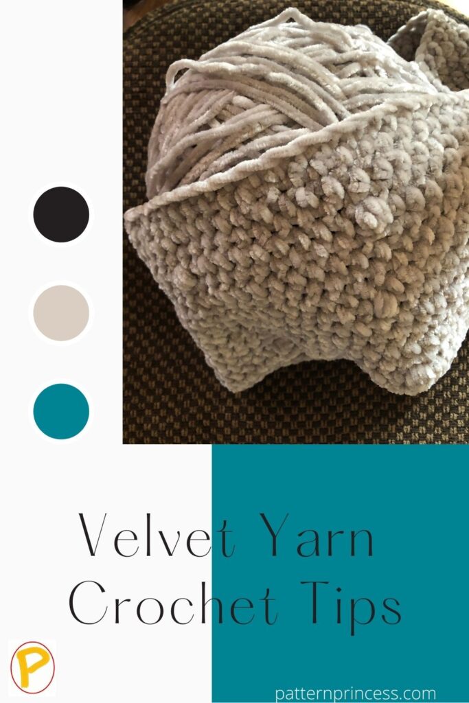 Velvet Yarn Crochet Tips ball of yarn with a textured pattern draped over the ball of yarn