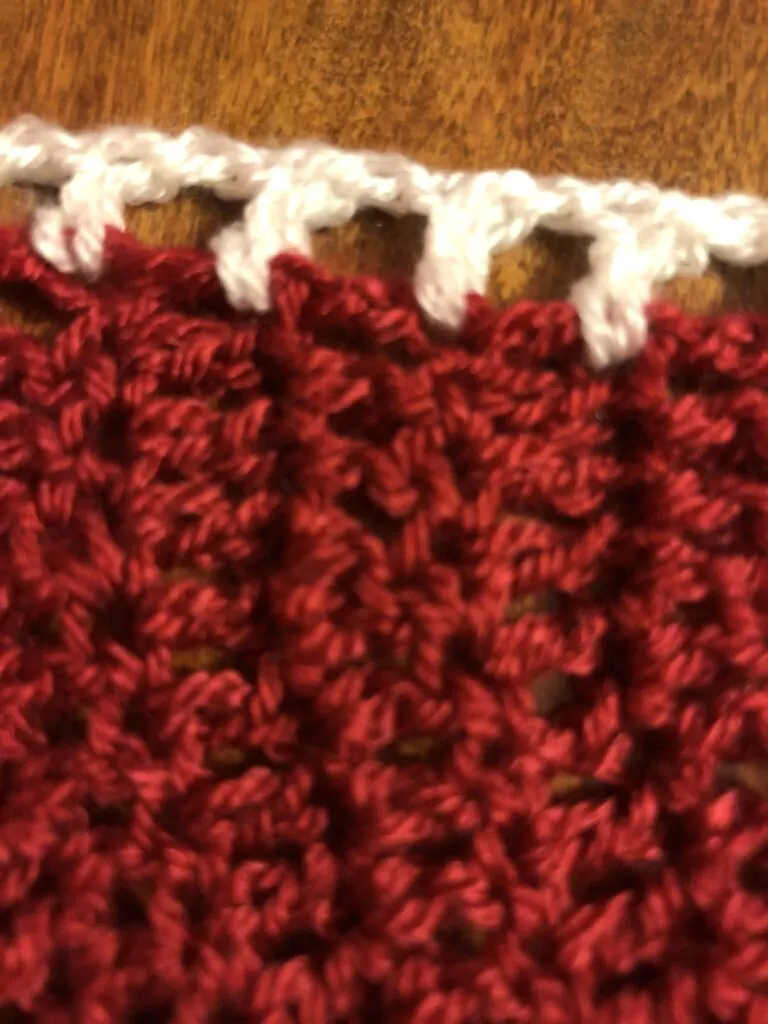 Row 1 Crochet Border Close Up on Mrs Claus Shawl
