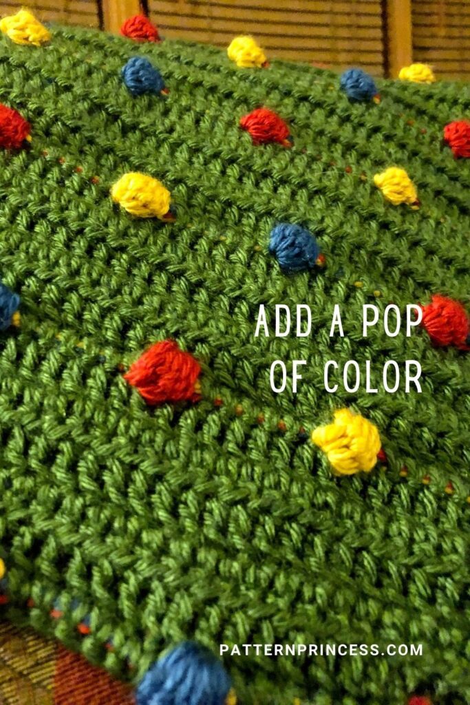 Add a Pop of Color with crochet bobbles in a blanket