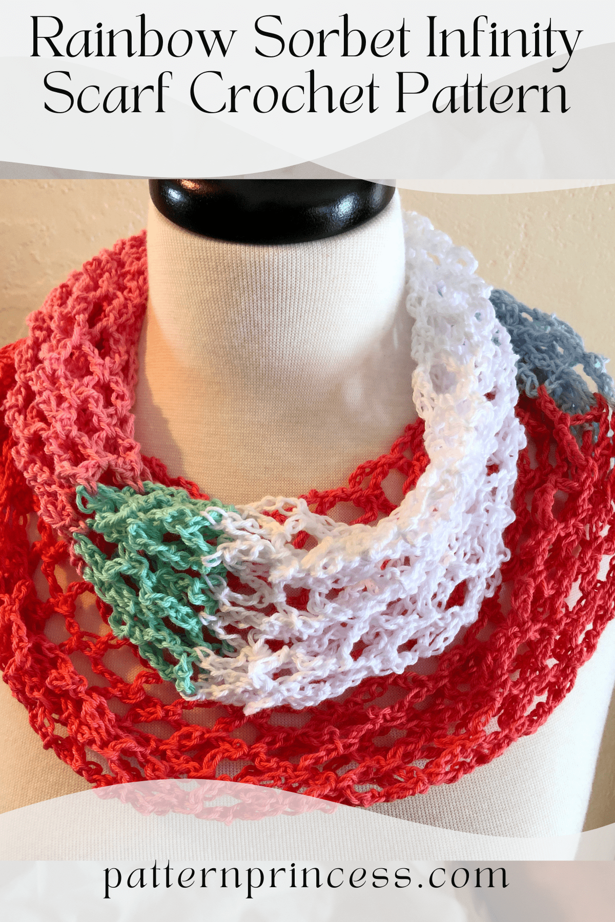 Rainbow Sorbet Infinity Scarf Crochet Pattern