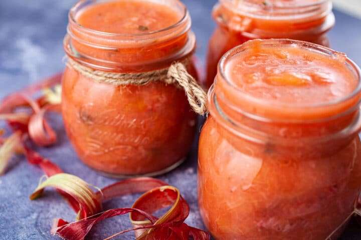 jars of stewed rhubarb