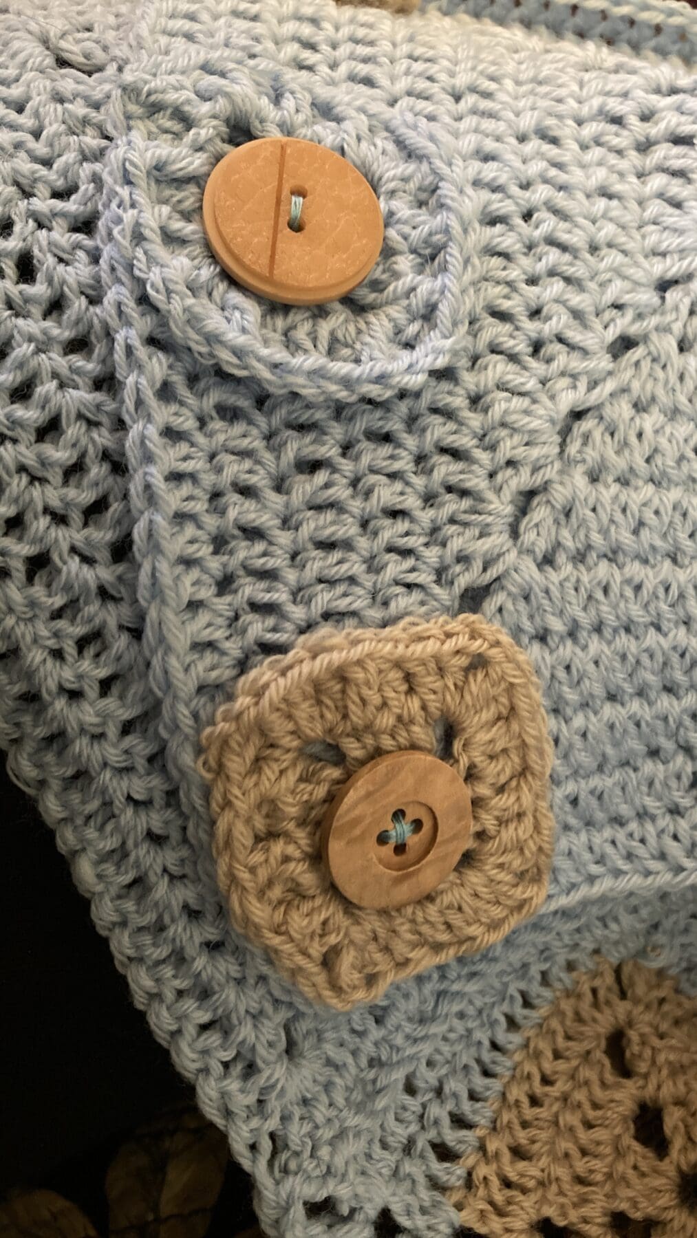 Close up of Buttons on Small Granny Squares