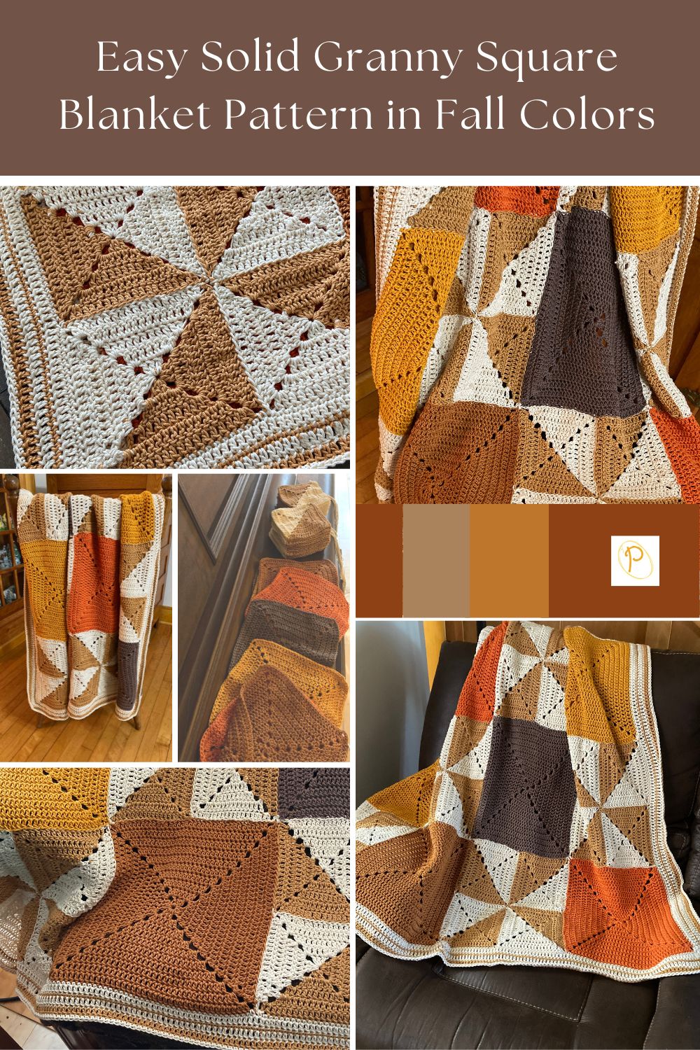 Easy Solid Granny Square Blanket Pattern in Fall Colors