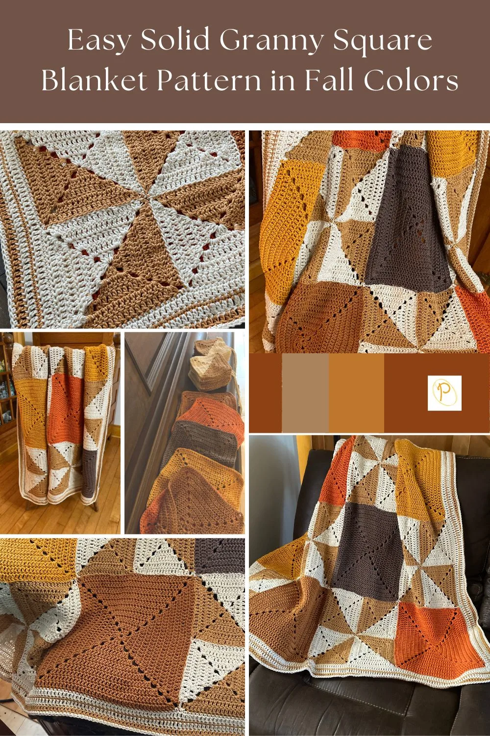 Easy Solid Granny Square Blanket Pattern in Fall Colors