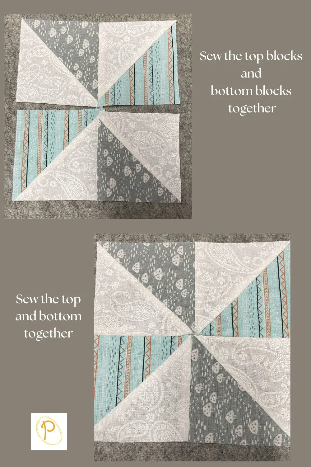 Sew the top blocks and bottom blocks together