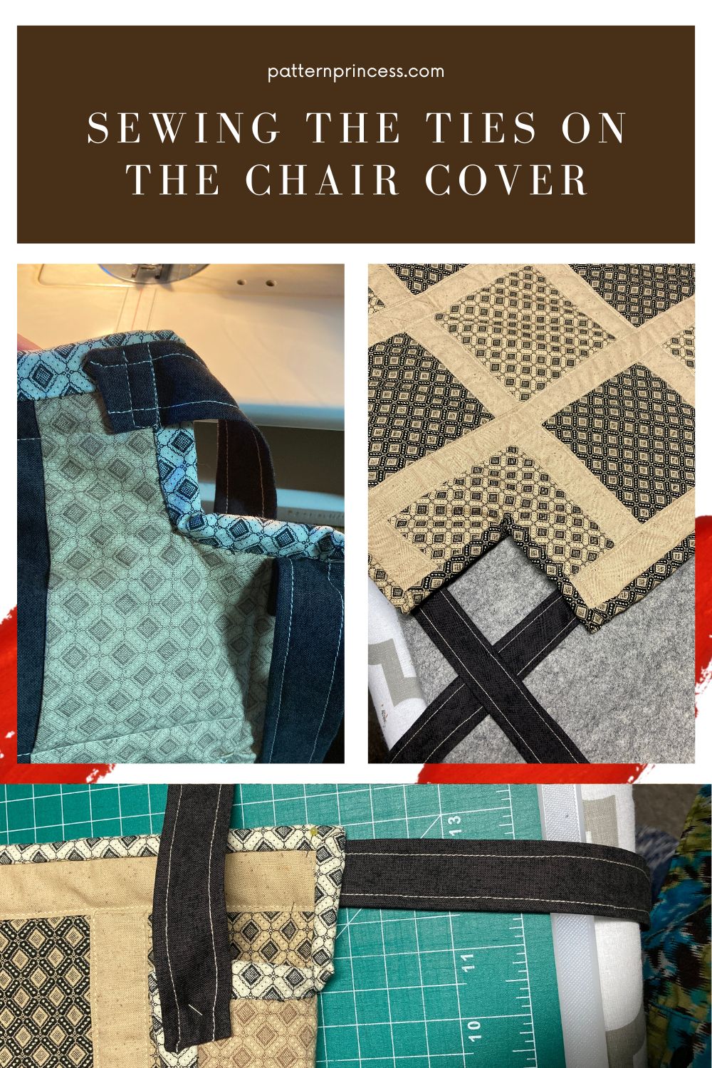 Sewing the Ties on the Chair Cover