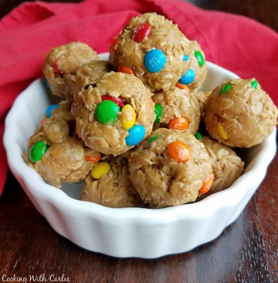 No-Bake Monster Cookie Dough Energy Bites in a bowl